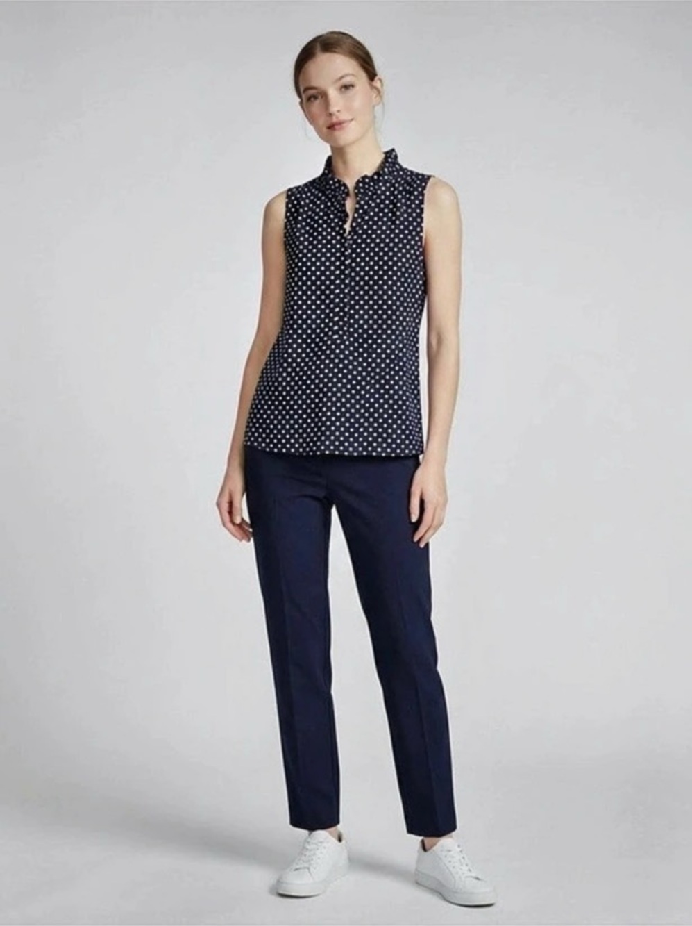 J.Crew Polka Dot Ruffle Neck Sleeveless Top Blue & White Size 00